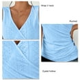 thumbnail image 4 of Wrap V Neck Ruched Tank Top Women Plain Color Waist Gathered Eyelet Hollow Button Decor Sleeveless Shirt Blue XL, 4 of 4