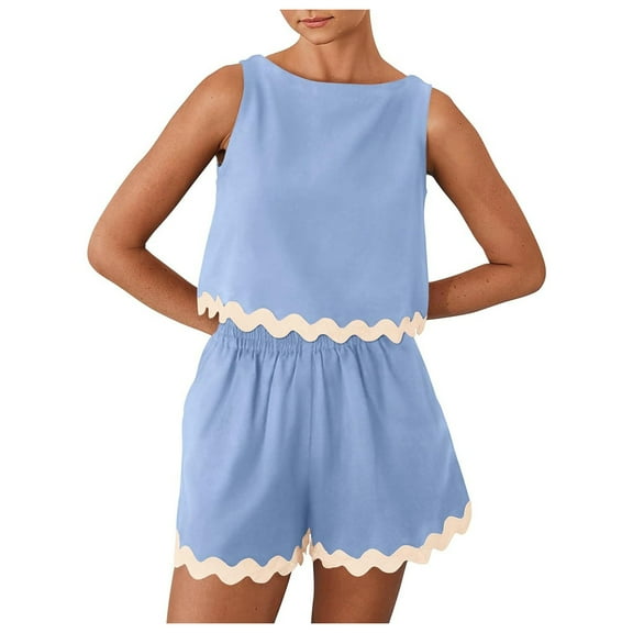 RMGVDSD Women's 2 Piece Beach Vacation Outfits Casual Cropped Tank Top High Waist Shorts Set Tracksuit Work Business Casual Outfits
