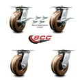 thumbnail image 2 of 6 Inch High Temp Phenolic Caster Set with Roller Bearing 4 Swivel Lock 2 Brake, 2 of 2