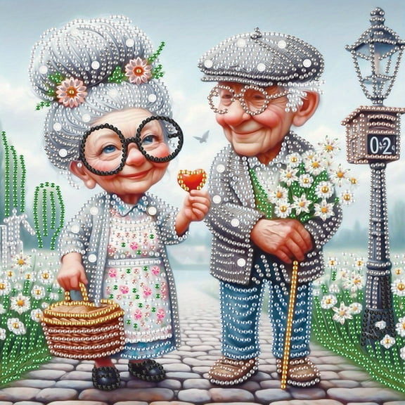 5D DIY diamond art painting kit, picking flowers of the couple special shape diamond canvas, namely can decompression relaxation and can be used for home wall decoration