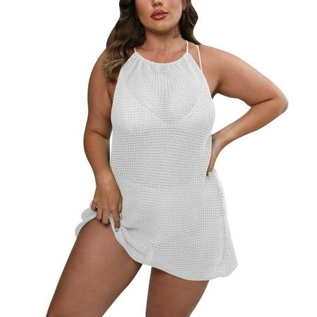 Valueadd Women Plus Size Hottie Backless Crochet Tie Beach Bikini Cover Up Cover Ups for Swimwear Women