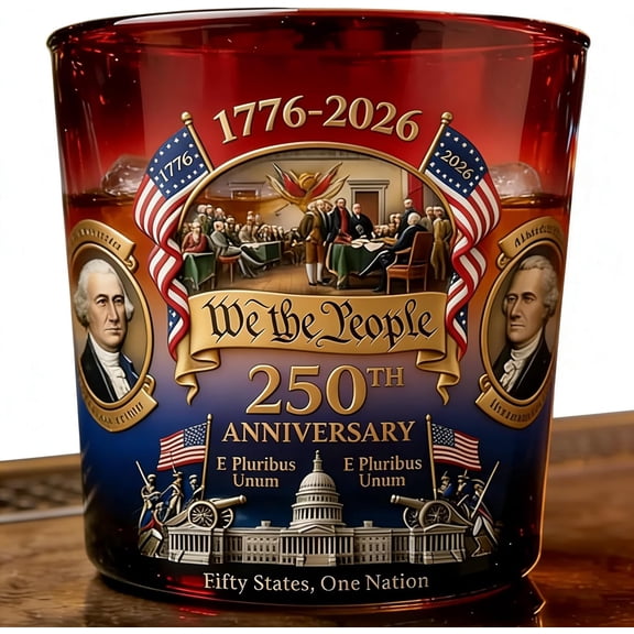 America 250th Anniversary “We The People” Heritage Whiskey Glass, Declaration of Independence Printed Glasses for Liquor Scotch Bourbon or Wine, Father's Day Patriotic Gift