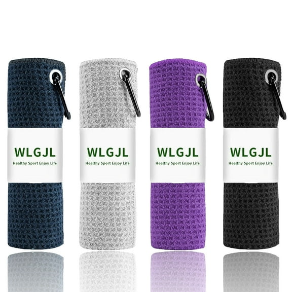 WLGJL 4 pack Golf Towels for Golf Bags for Men, Premium Waffle-Pattern Golf Towel with Carabiner Clip, Super Absorbent Microfiber Towel, Golf Accessories for Men, 4 Stain-Resistant Colors