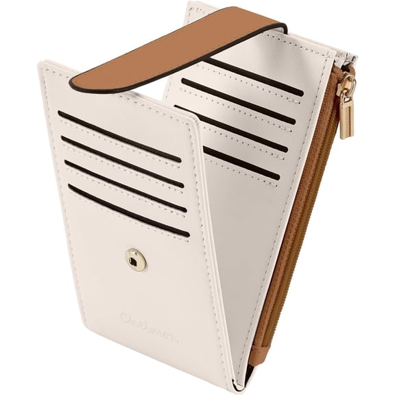 Women's RFID Slim Card Holder Wallet | Thin Bifold Multi Card Case with Zipper  Pocket Purse for Women(Beige Brown)