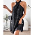 thumbnail image 4 of qolati Women's Halter Sequin Dress Sleeveless Flowy Mini Cocktail Party Dress Glitter Sparkly A-Line Short Dress Party Dresses Black S Holiday Outfits, 4 of 9