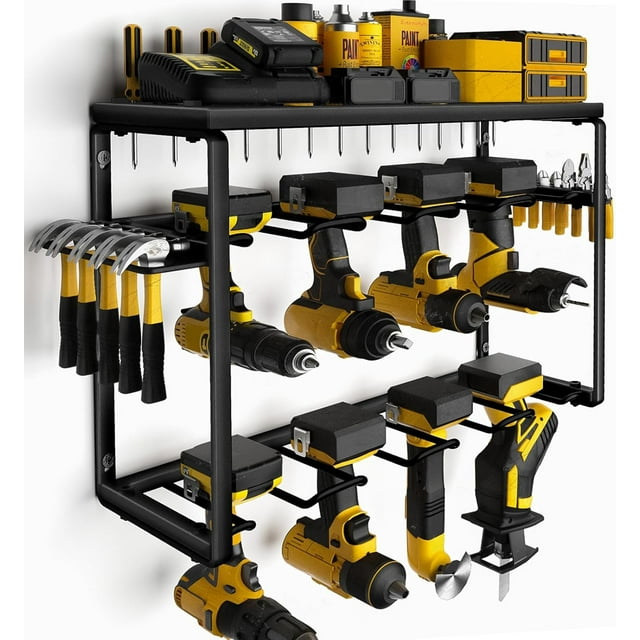 Power Tool Organizer for Tool Storage Drill Holder Wall Mount with Charging Station Tool Holder and Storage Rack for Garage Organization Heavy Duty Metal Tool Shelf with Battery Holder