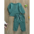 thumbnail image 3 of Toddler Baby Boy Girl Clothes 6M 12M 18M 24M 3Y 4Y 5Y Cotton Linen Long Sleeve Button Pullover Tops Drawstring Pants Set Casua, 3 of 6
