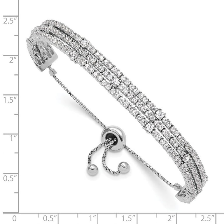 Sterling Silver Bracelet CZ Cubic Zirconia Round mm in Shi