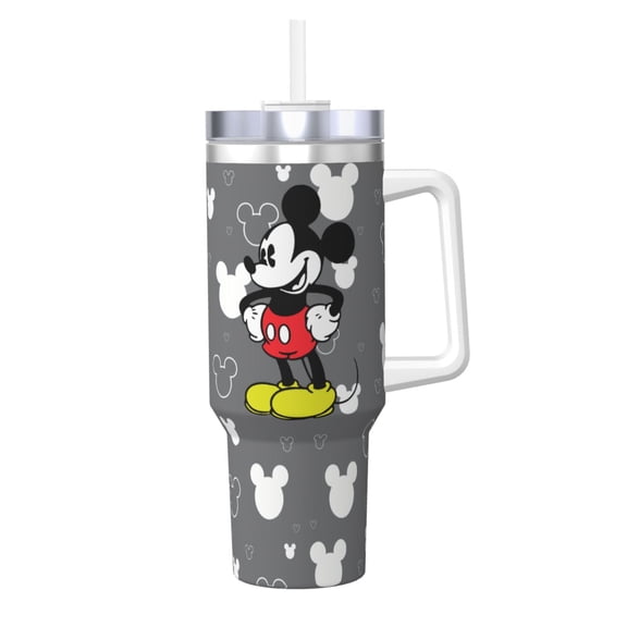 Mickey Insulated 40oz Water Bottle with Handle and Straw, Reusable Stainless Steel Tumbler Fits in Cup Holder Gifts for Women Men