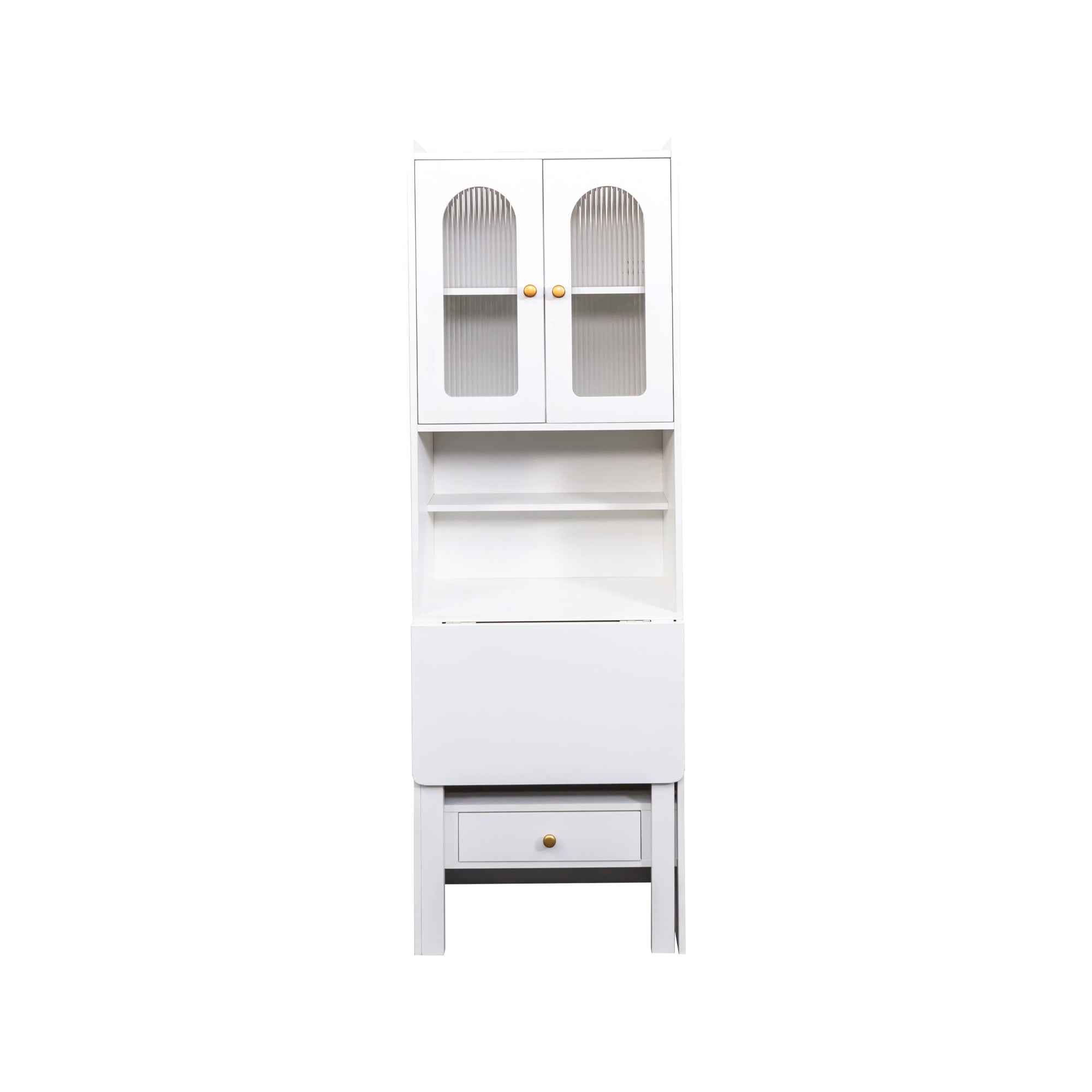 Aukfa 70.8 High Storage Cabinet w/ Fold Down Desk Table for Home Office,White