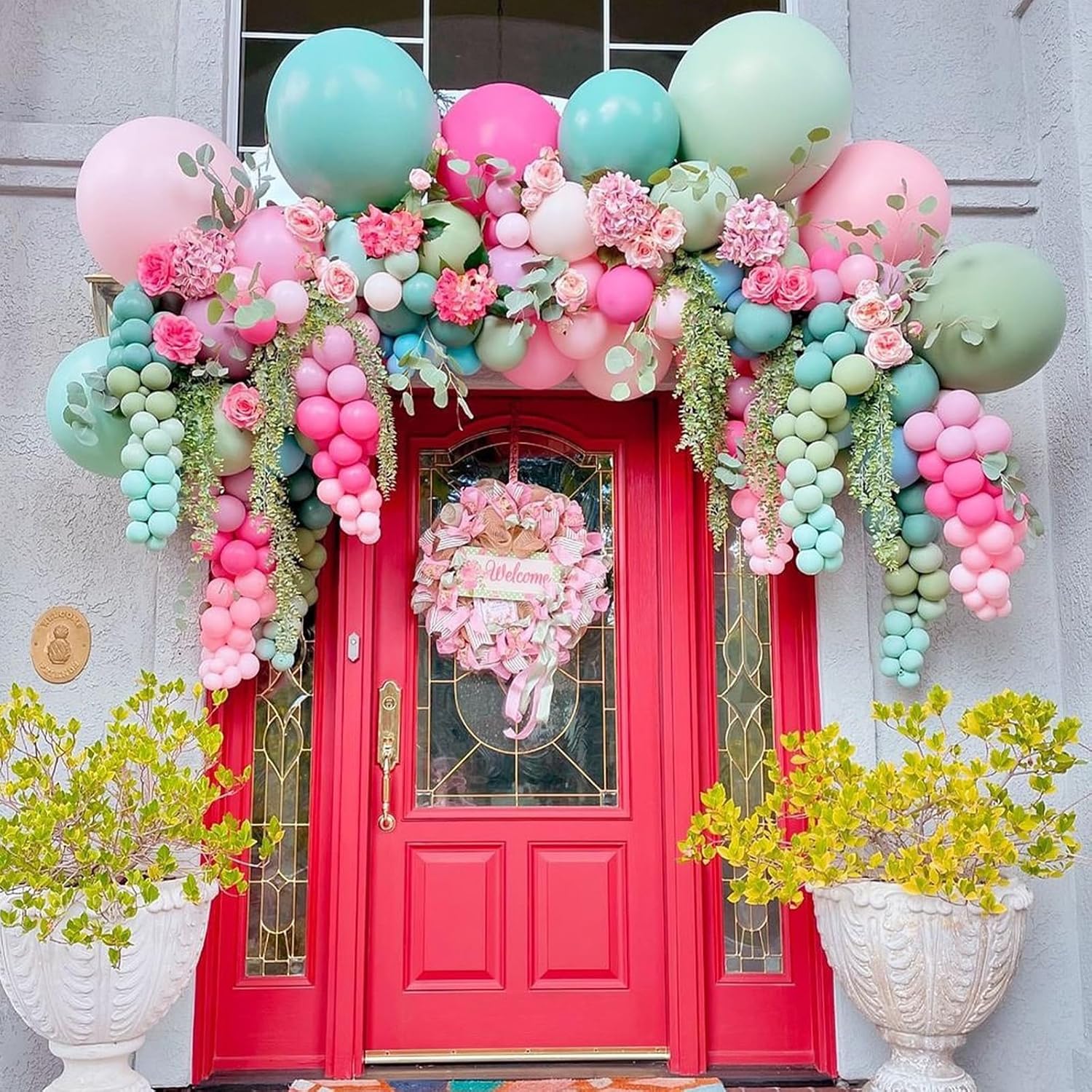 Pink Blue Green Balloons, Retro Blush Pink Sage Green Dusty Blue Ivory White Nude Latex Balloons  Pastel Rainbow Goose Party Balloon for Flower Fairy Baby in Bloom Shower Birthday Party Decoratio