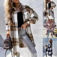thumbnail image 4 of Powerdelux Women's Fall Color Block Plaid Flannel Shacket Jacket Button Down Shirt Coat Tops, 4 of 5