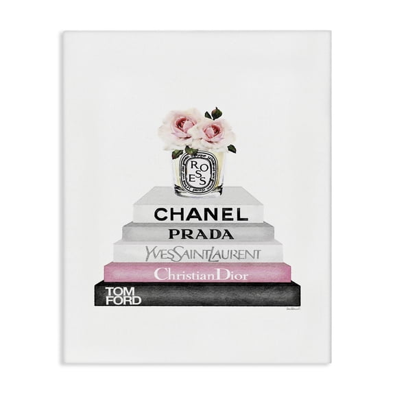 Stupell Industries Modern Pink Flower Black Bookstack Canvas Art, 16 x 20, by Amanda Greenwood