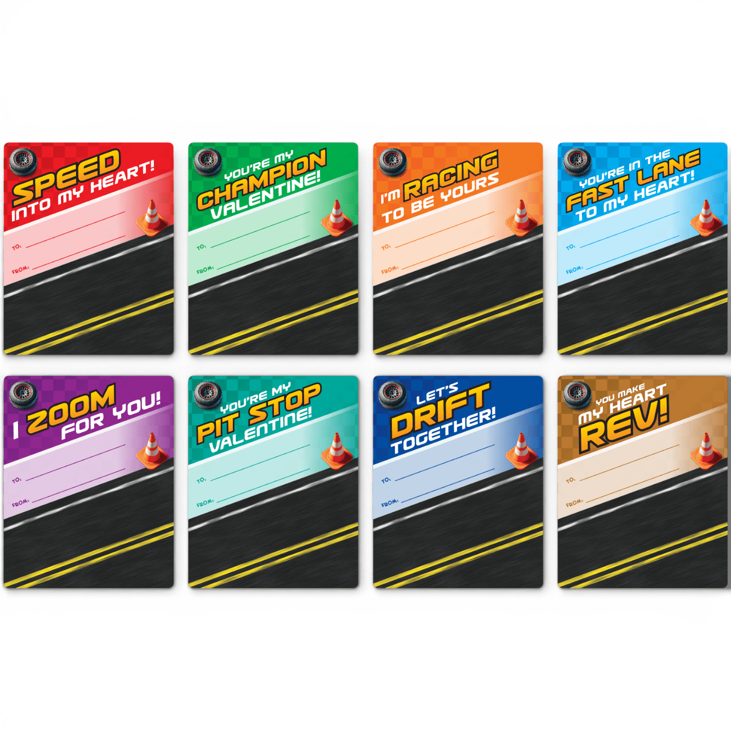 Boley Valentine Die-Cast Play Vehicles Classroom Exchange Set with Cards & Treat Bags, 24-Piece