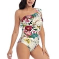thumbnail image 3 of Haiem Bird Butterfly Rose Women's One Piece Swimsuits Tummy Control One Shoulder Bathing Suits Ruffle Swimwear-XX-Large, 3 of 8