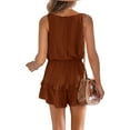 thumbnail image 3 of Langwyqu Womens Ruffle Layered Shorts Jumpsuit V Neck Beach Tank Rompers, 3 of 5