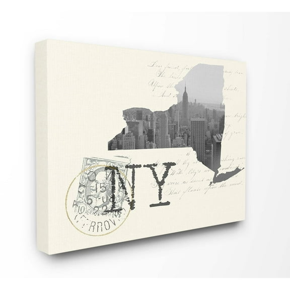 The Stupell Home Decor New York Black and White Photograph on Cream Paper Postcard Canvas Wall Art