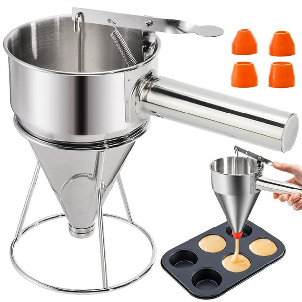 Dispensador de Masa para Panqueques de Acero Inoxidable, Dispensador de Pastel de Embudo con de Presión, para Cupcakes.