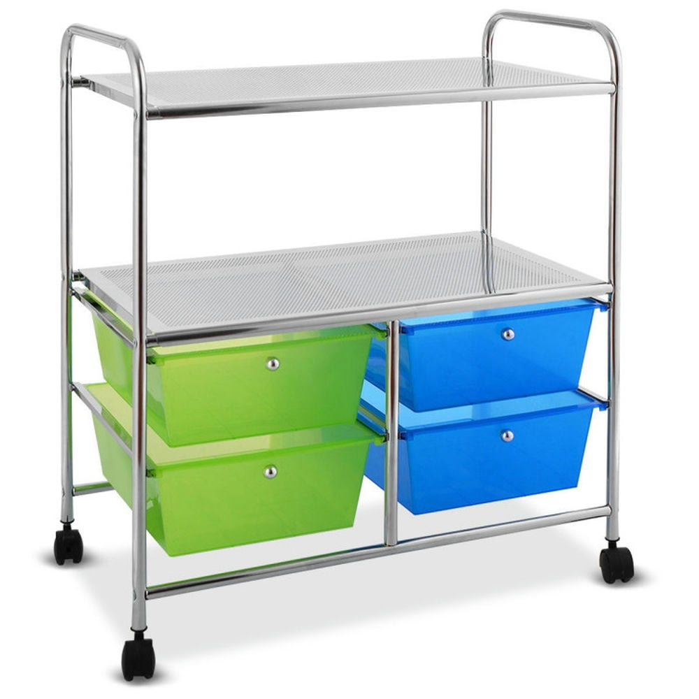 Demi Bonn 4 Drawers Shelves Rolling Storage Cart Rack with 4 Universal Casters, Blue & Green