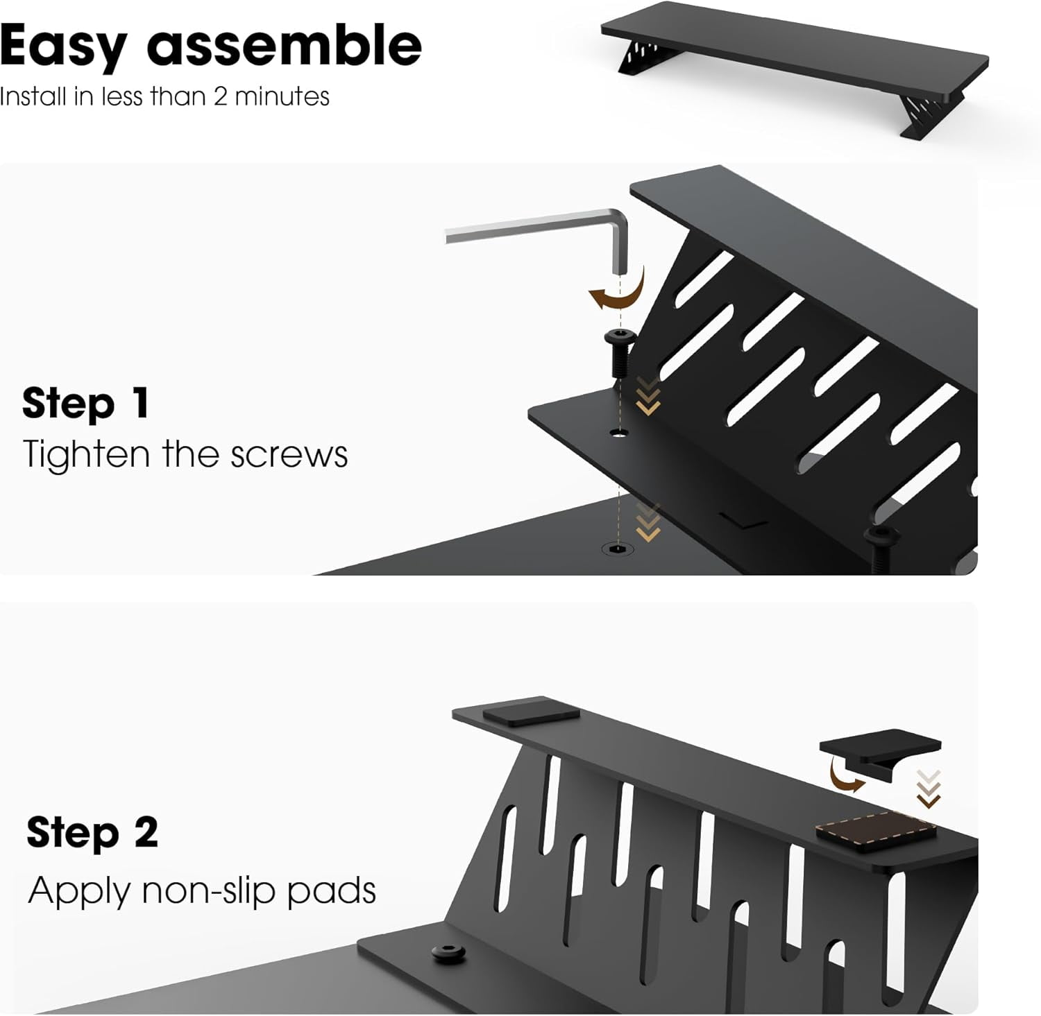 Wood and Steel Dual Monitor Stand Riser for Desktop, Laptop, PC, and Printer