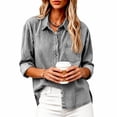 thumbnail image 5 of KLHDSF Denim Shirt Women Long Sleeve Button Down Western Jean Shirts Collared, Roll Up, with Pockets, Baggy, Lightweight, Shacket, Casual Office Gray XXL, 5 of 9