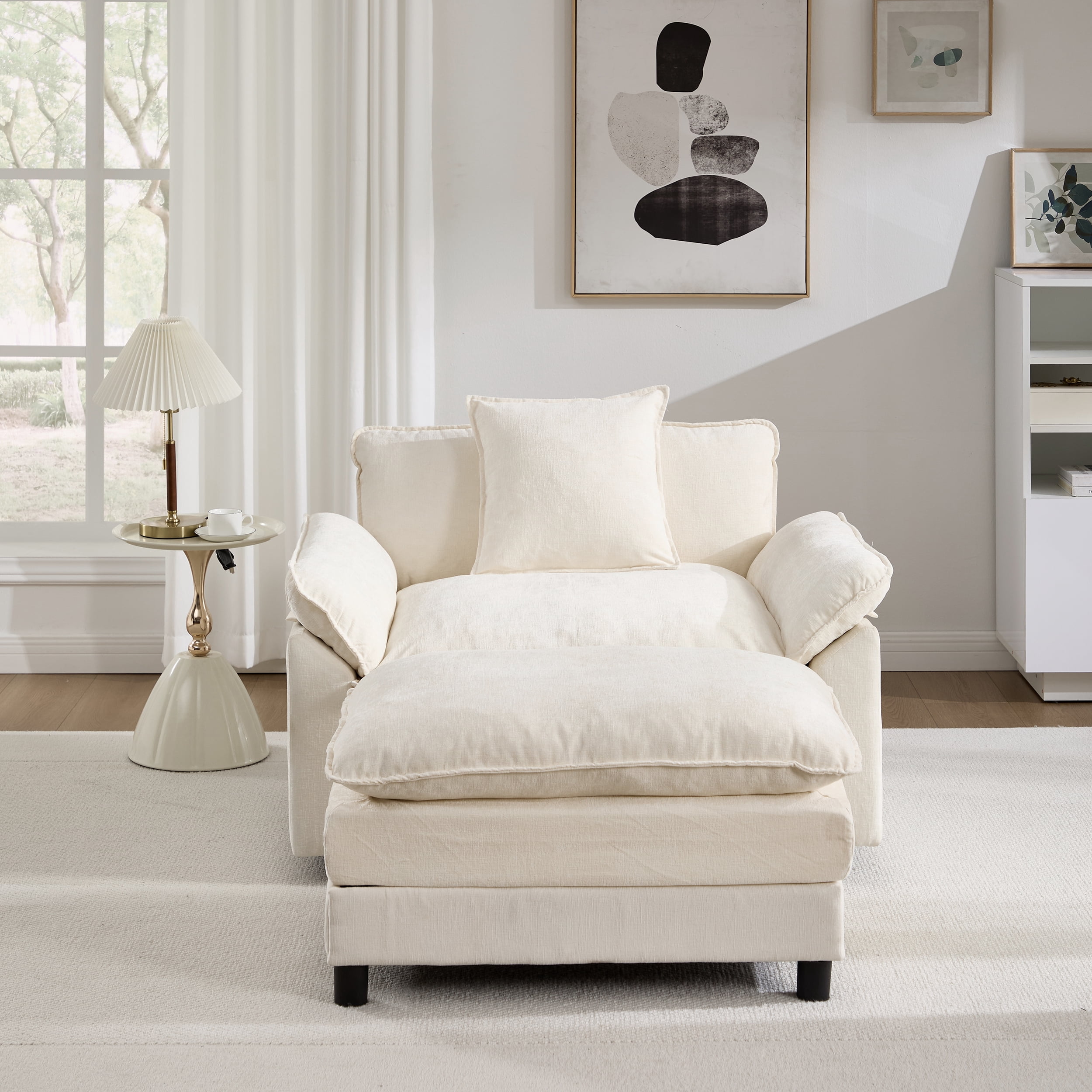 44.5" Accent Chair with Ottoman Club Chair Chenille Upholstered Armchair