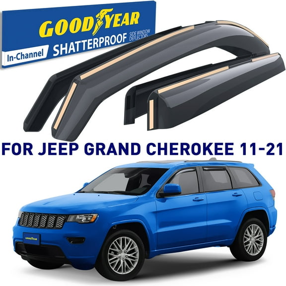 Goodyear Shatterproof In-Channel Window Deflectors for Jeep Grand Cherokee 2011-2021, Rain Guards, Window Visors for Cars, Vent Deflector, Car Accessories, 4 pcs - GY003442LP