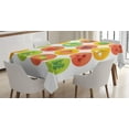 thumbnail image 1 of Fruit Tablecloth, Food Icons Cucumber Avocado Garlic Grape Kale Plum Tangerine Turnip and Strawberries, Rectangular Table Cover for Dining Room Kitchen, 60 X 90 Inches, Multicolor, by Ambesonne, 1 of 3