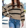 thumbnail image 4 of Womens Cute Sweaters Trendy Color Block Pullover Sweater Cable Knit Jumper Tops Khaki L, 4 of 8