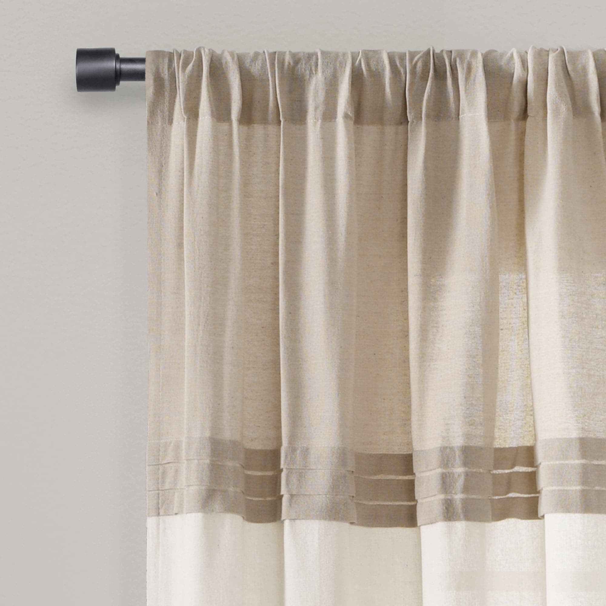 Lush Decor Farmhouse Fau X Linen Colorblock Pleated Single Window Curtain Panel - Blue/OffWhite - 40 X 84