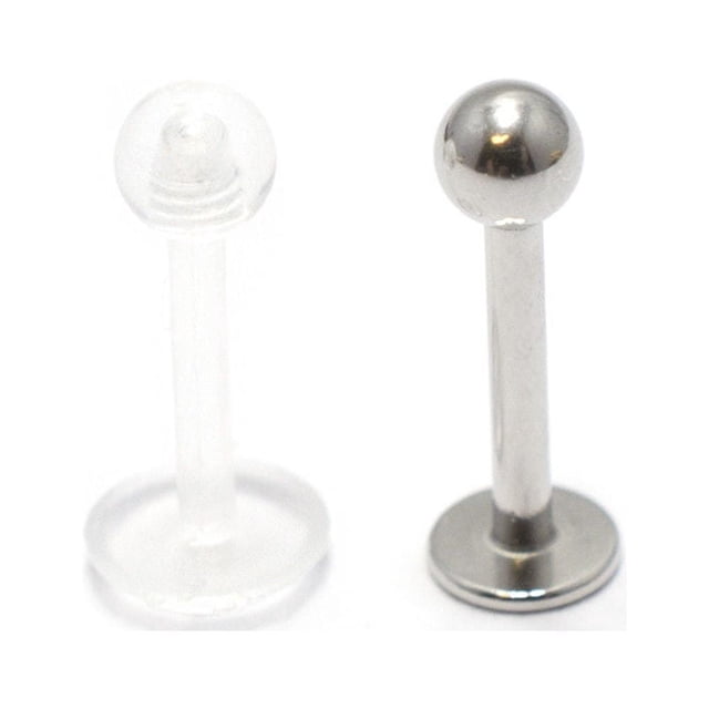 Labret Monroe 2pcs 16G 8mm Anodized Surgical Steel + Clear Lip Retainer