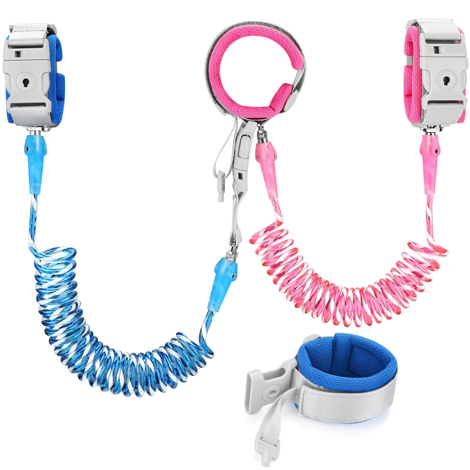 Lanola 2-Pack 2-in-1 Toddler Leash with Key Lock, 6.56ft Reflective Anti-Lost Wrist Link with 360° Rotating Connector, Safety Walking Harness for Boys and Girls