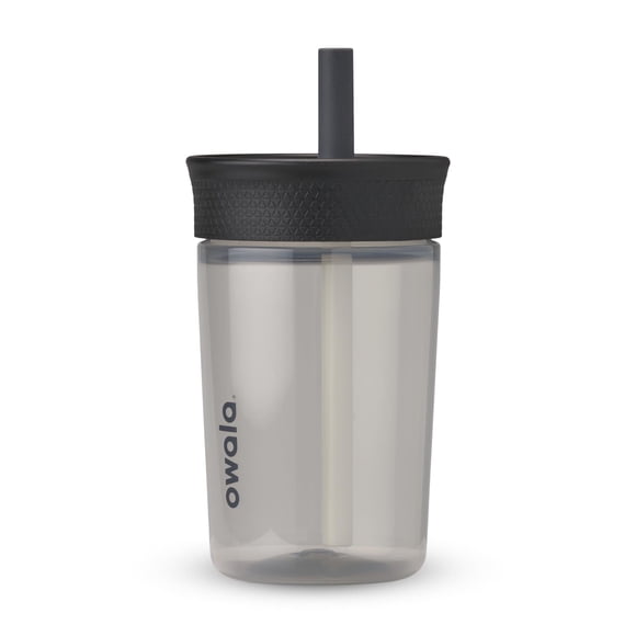 Vaso Owala Kids de plástico sin BPA, 450 ml, con pajita negra y gris
