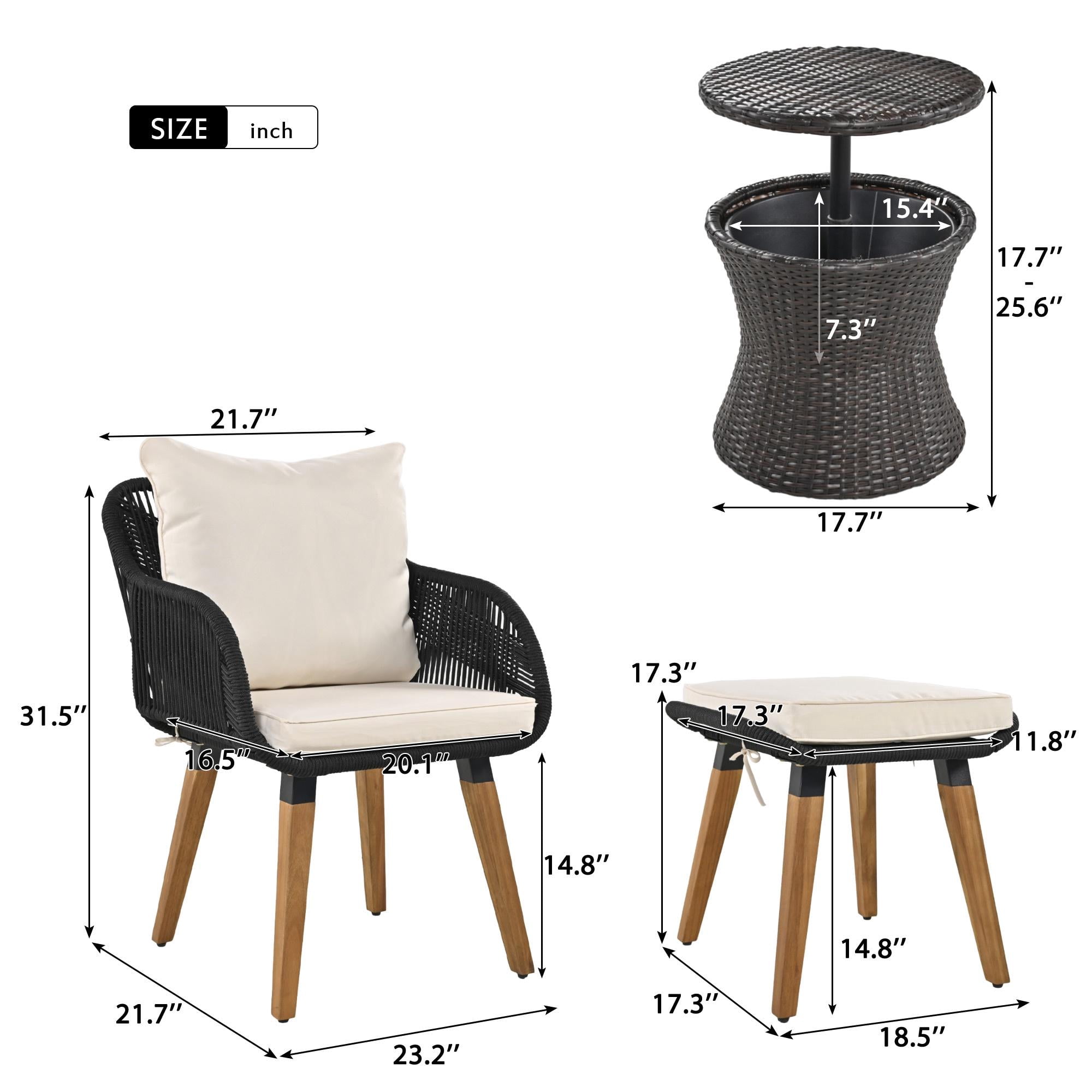 5 Piece Outdoor Rattan Furniture Set, Patio Cushioned Sofa Chairs with Ottoman Footrest and Cool Bar Table, All Weather Sectional Furniture Set with Beige Seat Cushion for Backyard, Deck, Balcony