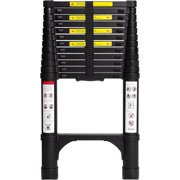 12.5 FT Aluminum Telescoping Ladder, Lightweight Multi-Purpose Collapsible Extension with 2 Triangle Stabilizers, Heavy Duty 330 lbs Max Capacity, Ideal for Home, RV, and Outdoor Work Black