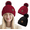 C-Wine Red and Black, variant on Loritta 2 Packs Womens Satin Silk Lined Beanie Knit Hat Woman Winter Hat with Pom Black and Khaki