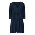 thumbnail image 5 of Sundresses for Women 2025 Fashion Women Summer Casual V-Nek 3/4 Sleeve Solid Mini Dress Blue M, 5 of 6