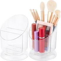 2Pcs Makeup Brush Holder Organizer Clear Plastic 3 Compartment Make-up Cosmetic Brush Box Storage Rack for Lipsticks Eyeliners and Makeup Brushes in Dresser Bedroom Bathroom