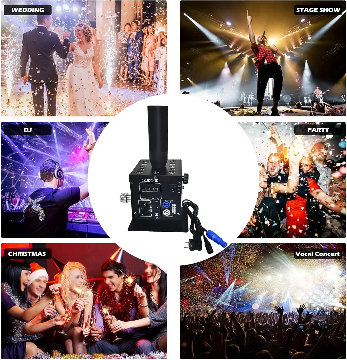 LED CO2 Jet Machine, Single Tube Air Column Smoke Fogger Machine, 26-33ft Spray Height with DMX Control for Stage DJ Show Effect, 10''x6''x16''