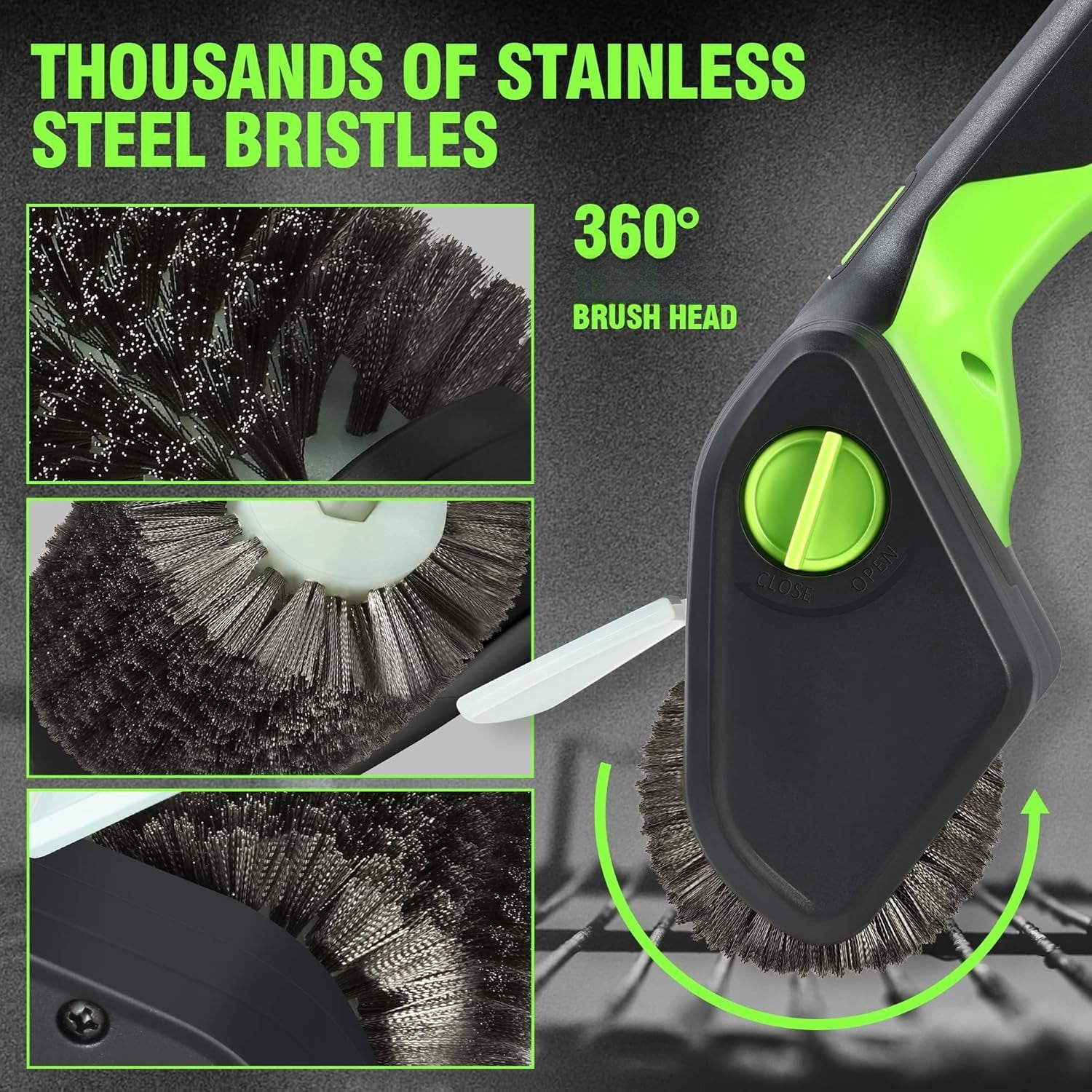 w Cordless Electric Grill Cleaning Scrub Brush Rechargeable with Type-C Charge Cord,Green/Black