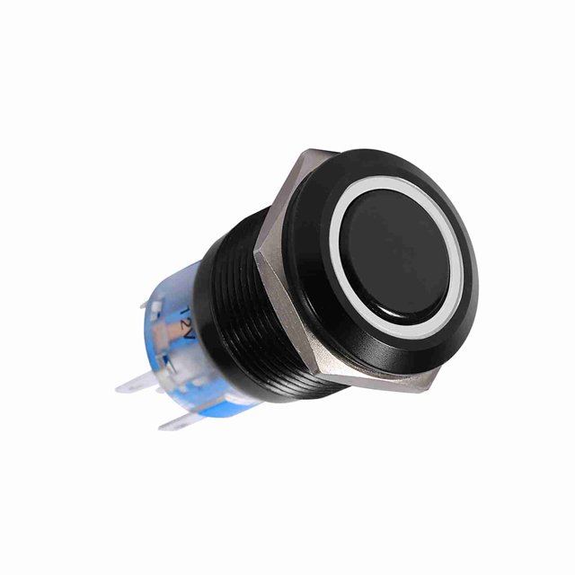 Interruptor De Botón Impermeable Negro Autoblocante LED De 12-24V 19 Mm Con Terminales De Cobre, Duradero E Impermeable