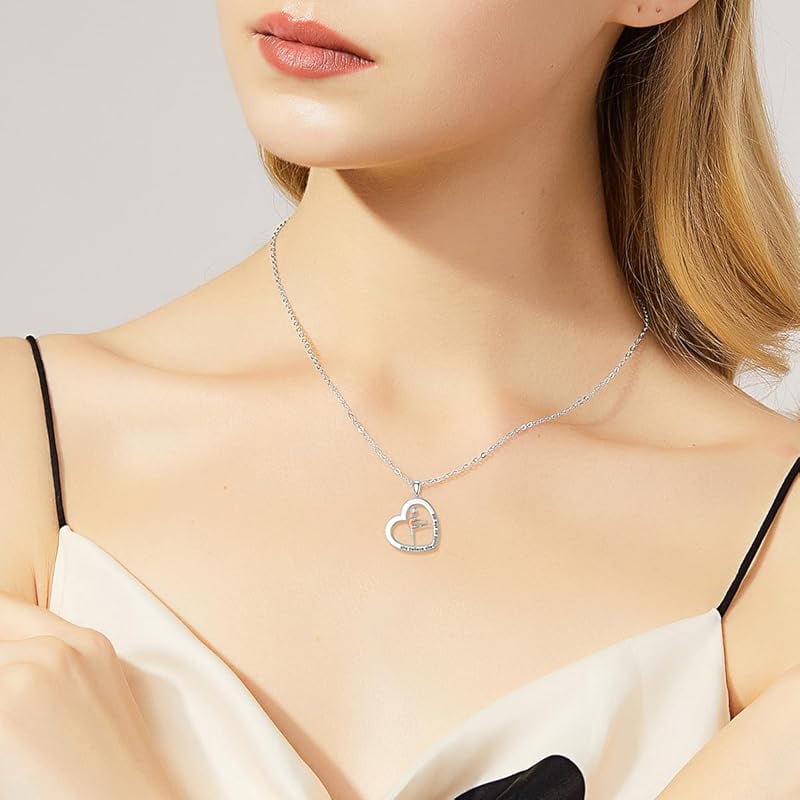 Diamond Heart Necklace 925 Sterling Silver Sea Turtle Flamingo Fox Rose Flower Mushroom Frog Teddy Bear Gymnast Butterfly Feet Three Hearts Pendant Necklaces for Women Heart Jewelry Gifts