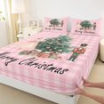 thumbnail image 3 of Homewish Merry Xmas Twin Sheet Sets,Rustic Western Nutcracker Twin Fitted Sheet,Cartoon Christmas Tree Flat Sheet For Girl Kids,Microfiber Bedroom Decor,3-Piece, 3 of 7