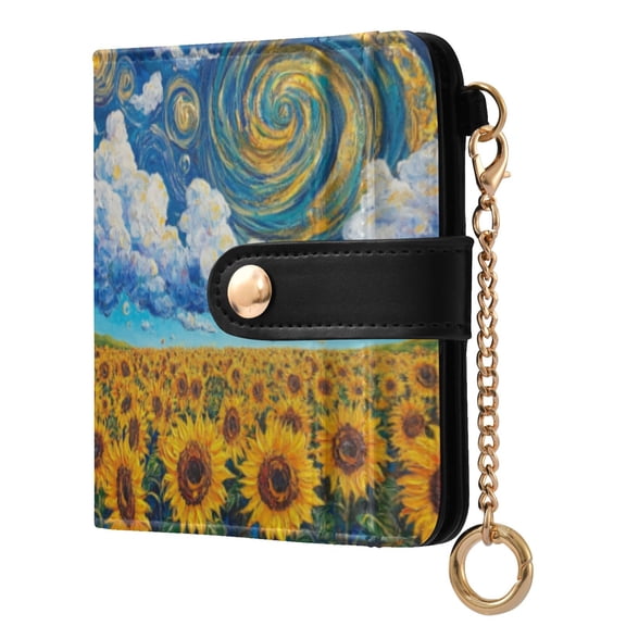 Qxltty Sunflower with Swirling Clouds Ladies Wallet Rfid Slim Thin Compact Credit Card Women Wallet Zipper Coin Pocket and ID Window for Female Gifts