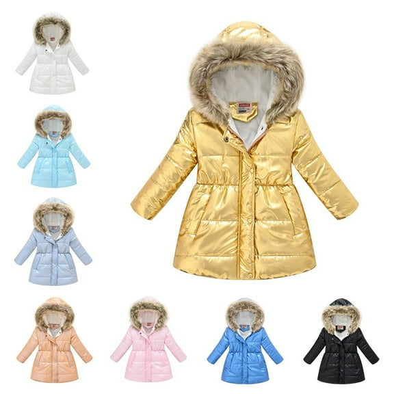 KYAIGUO Kids Toddler Long Winter Coats for Boys Girls,Boys Girls Winte Snowsuit Outerwear Baby Thick Warm Cotton Hooded Jacket Clothing Waist Slim Shiny Jackets,Size 3-12Years