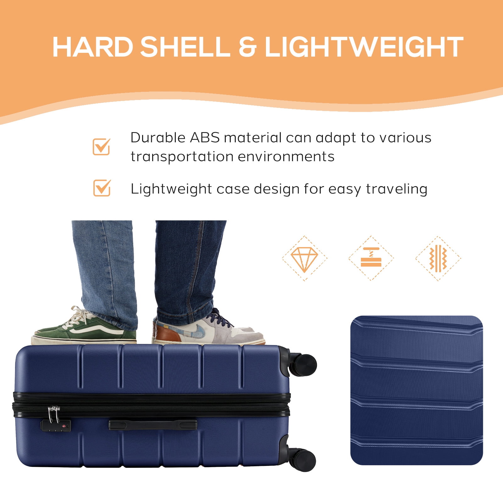 Taoset 24-Inch Expandable Hard Shell Luggage, ABS Suitcase with Dual Spinner Wheels, TSA Accepted Lock, Wet/Dry Compartments, Lightweight & Durable for Travel, Blue