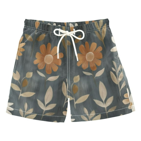 Floral Pattern with Dark Boys Swim Trunks Quick Dry Boy Swim Shorts for 3-14 Years