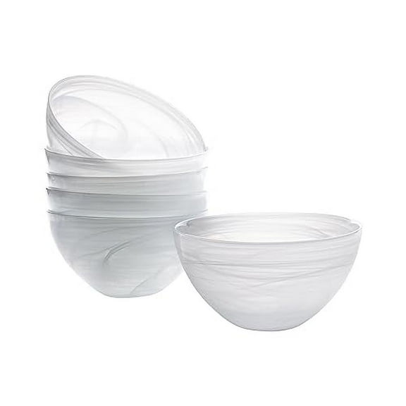 Vikko Soup Bowl, Set of 6 White Alabaster Bowls, 6" Bowl with Marbelized, Swirl Design, Large 32 Ounce Capacity, Dishwasher Safe