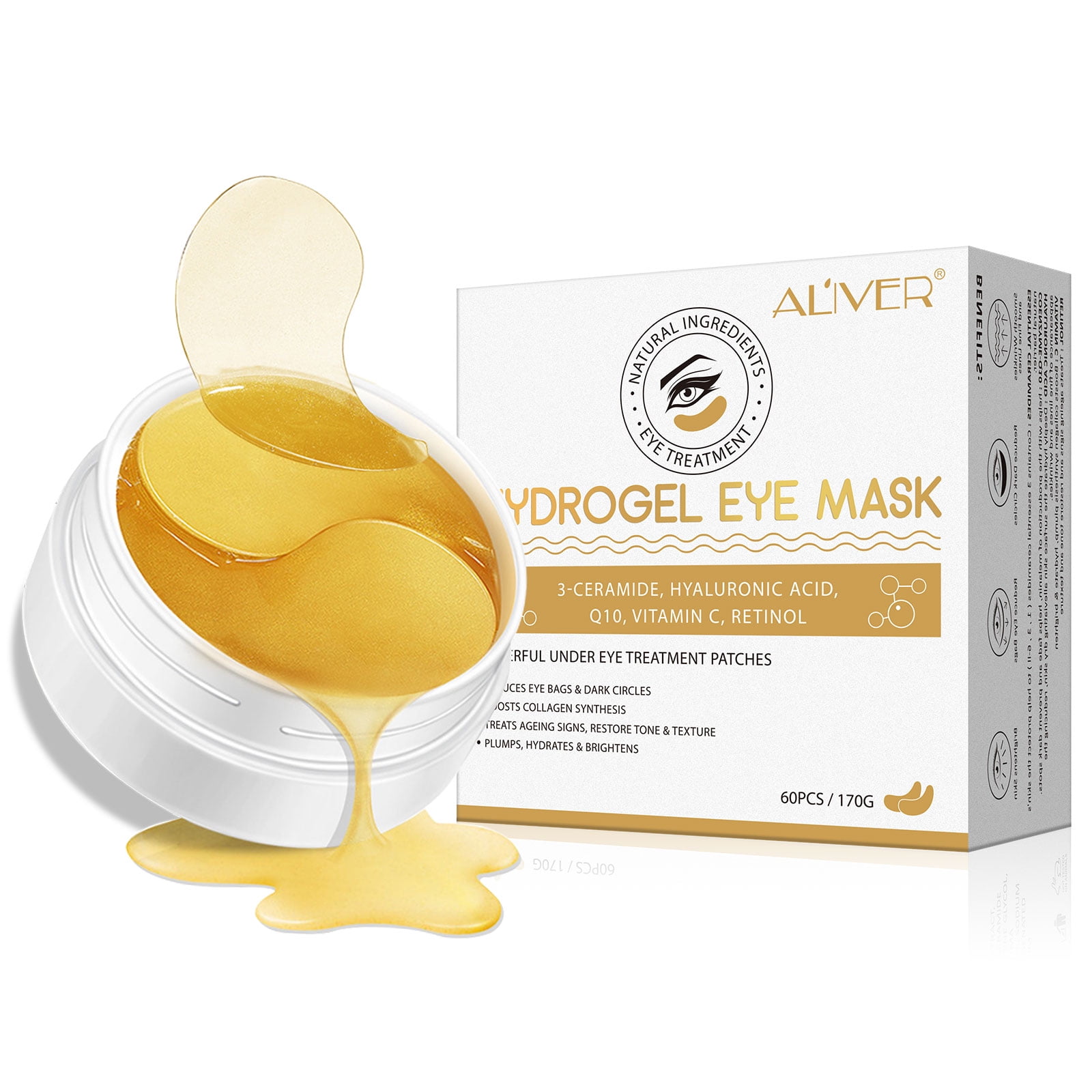 Aliver 24k Gold Under Eye Mask for Wrinkles,Puffy Eyes & Bags,Dark Circles,30 Pairs Under Eye Treatment Patches