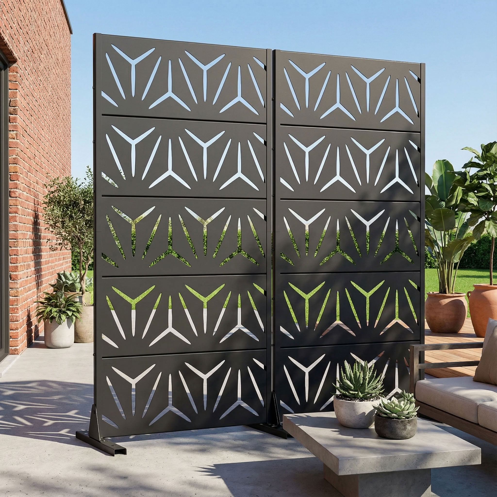 MAYEERTY 5 Panels Metal Outdoor Privacy Screen Panel Garden Divider Patio Backyard Decorative Privacy Fence 2Pcs, 59×29.5×15.7in
